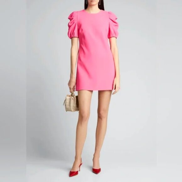 NWT RARE FIND! Alice + Olivia Hot Fuschia Pink Puff Sleeve Mini Dress Size 10 - Picture 1 of 7